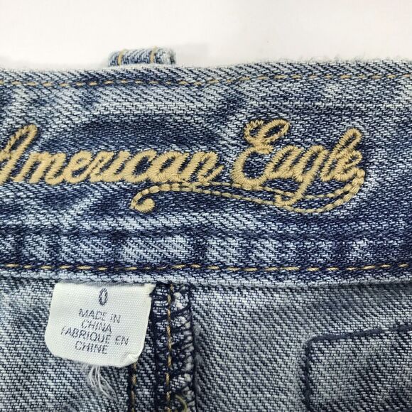 American Eagle Denim Skirt Womens Size 0 Distress Destroyed Mini Raw Hem Jean - Picture 3 of 5